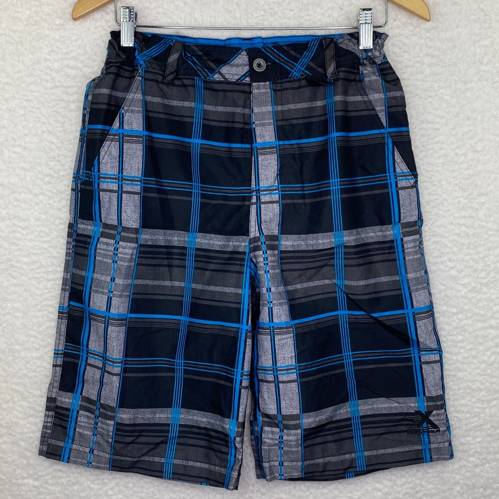 ZeroXposur Boys XL 18/20 Board Shorts Blue Black‎ Plaid Swim Trunks Mesh Y2K